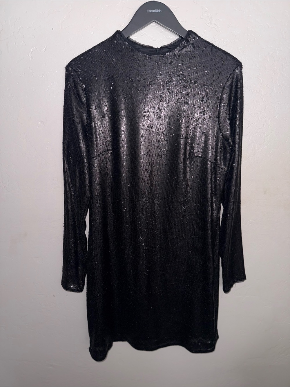 Calvin Klein Black Sequin Long Sleeve Shift Dress